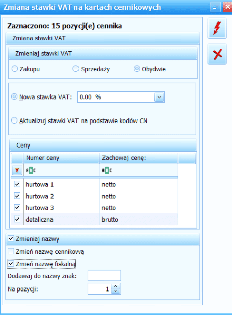 ERP Optima zmiana stawki VAT