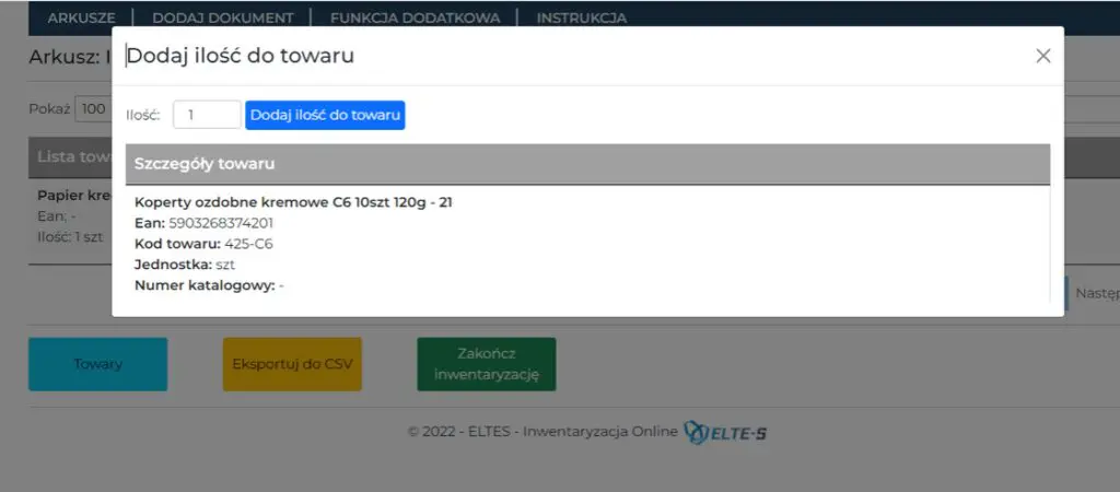 Inwentaryzator ERP Dodanie pozycji