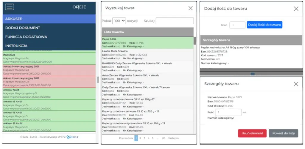 Inwentaryzator ERP Widok kolektor