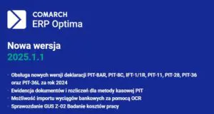 Zmiany Comarch ERP Optima 2025.1.1