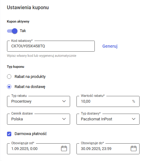 Comarch e-Sklep kupon rabatowy