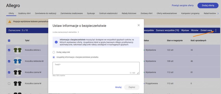 Ustawienie informacji o bezpieczeństwie produktu Comarch e-Sklep