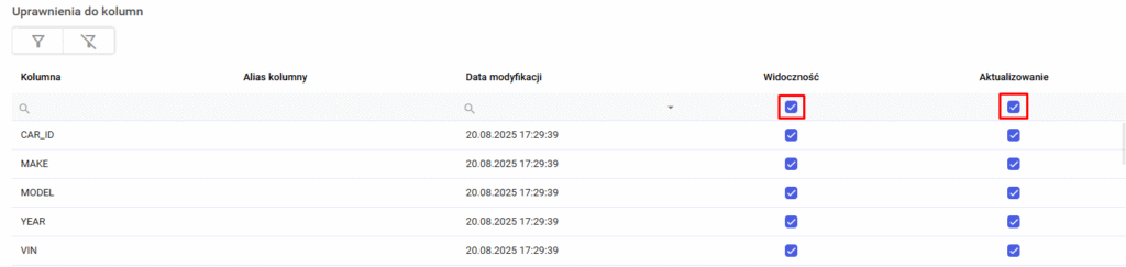 Możliwość zaznaczenia i odznaczenia wszystkich kolumn w Comarch Data Editor