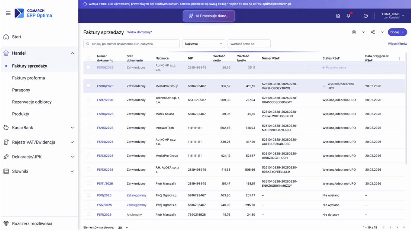 Comarch ERP Optima Web