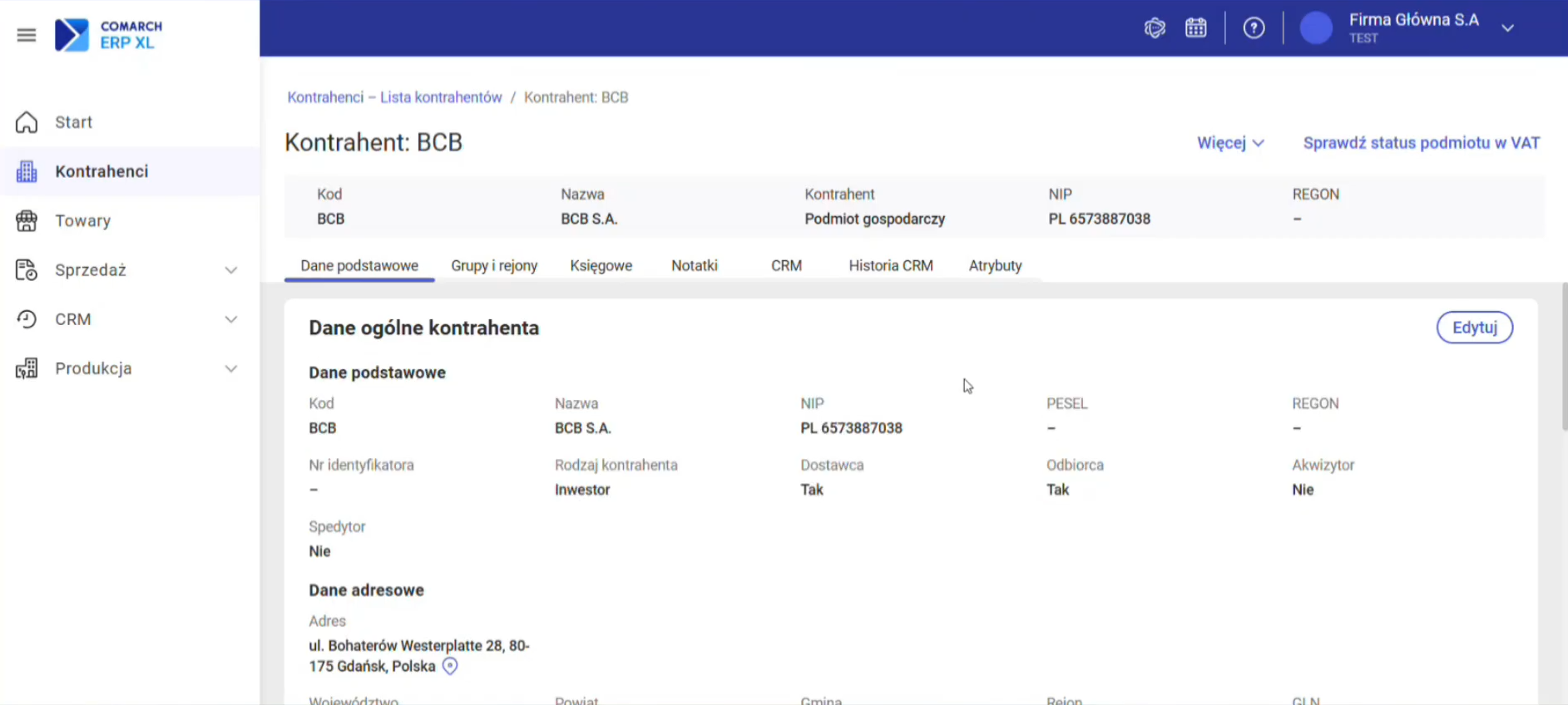 Widok nowej Karty Kontrahenta w wersji webowej – przejrzyste kafelki i logiczny układ.