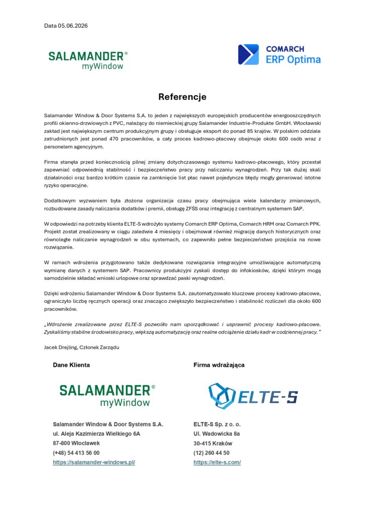 Referencja Salamander Window & Door Systems