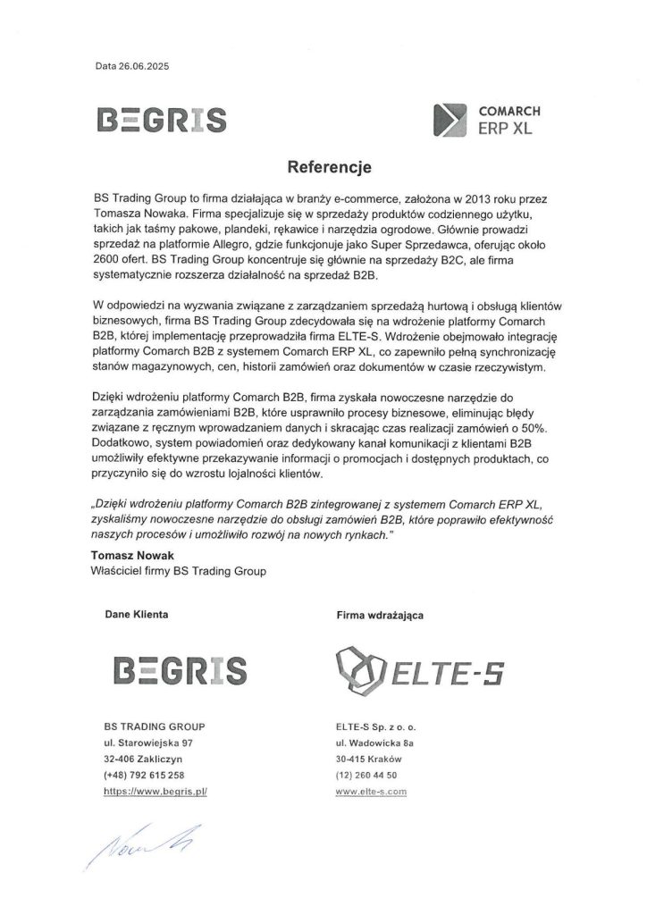 referencje podpisane BS Trading Group